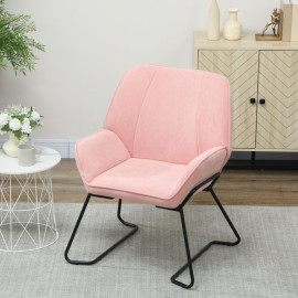 Fauteuil de salon Alena velours siège large rembourré pieds métal rose