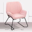 Fauteuil de salon Alena velours siège large rembourré pieds métal rose