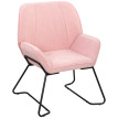 Fauteuil de salon Alena velours siège large rembourré pieds métal rose