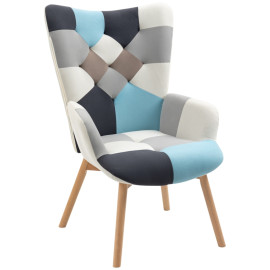 Solria Fauteuil chambre velours matelassé pieds bois multicolore
