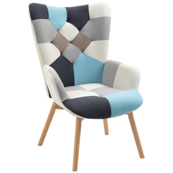 Solria Fauteuil chambre velours matelassé pieds bois multicolore