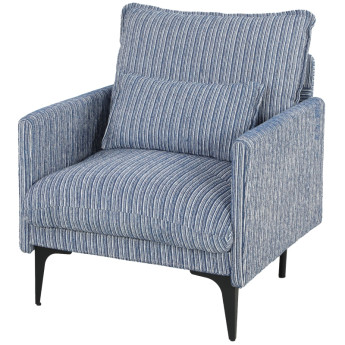 Fauteuil Corona rembourré tissu effet lin bleu