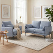 Fauteuil Corona rembourré tissu effet lin bleu