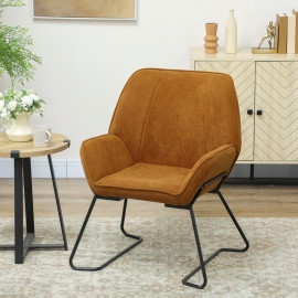Calea Fauteuil de salon velours rembourré pieds métal marron