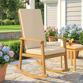 Fauteuil Verenson à bascule en acacia avec coussins beige