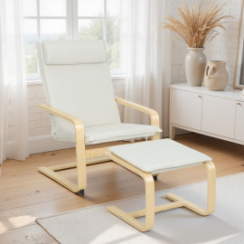 Fauteuil Elora de lecture avec repose pieds dossier haut crème