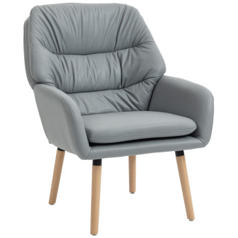 Felven Fauteuil moderne chambre dossier haut tissu effet cuir gris