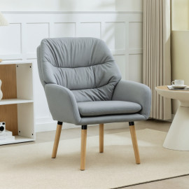 Felven Fauteuil moderne chambre dossier haut tissu effet cuir gris