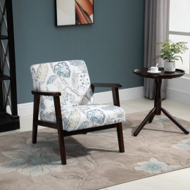 Chaise de Salon Valiel Fauteuil Rembourré Accoudoirs Bois Tissu Respirant Fantaisie florale