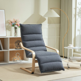 Fauteuil Salon Nalanova Velours Repose Pieds Réglable Gris Foncé