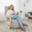 Fauteuil Veleo relax confort repose pied bois massif gris clair