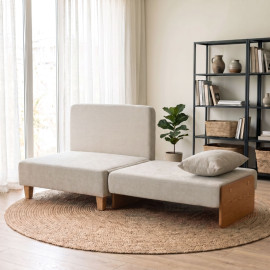 Fauteuil lit Delven 2 en 1 pliable gain de place tissu lin velours crème