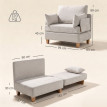 Fauteuil lit Delven 2 en 1 pliable gain de place tissu lin velours crème