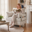 Fauteuil lit Delven 2 en 1 pliable gain de place tissu lin velours crème