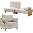 Fauteuil lit Delven 2 en 1 pliable gain de place tissu lin velours crème