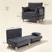 Celinora Fauteuil lit 1 place pliable 2 en 1 gris foncé