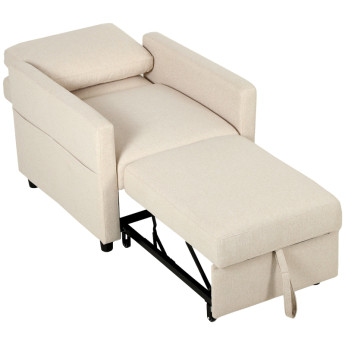Fauteuil lit Velanot 3 en 1 tissu effet lin blanc crème