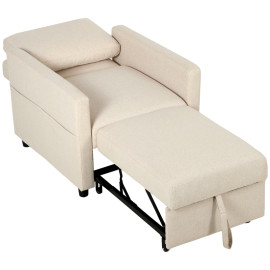 Fauteuil lit Velanot 3 en 1 tissu effet lin blanc crème