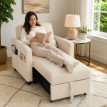 Fauteuil lit Velanot 3 en 1 tissu effet lin blanc crème