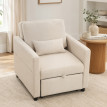 Fauteuil lit Velanot 3 en 1 tissu effet lin blanc crème