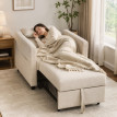 Fauteuil lit Velanot 3 en 1 tissu effet lin blanc crème