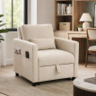 Fauteuil lit Velanot 3 en 1 tissu effet lin blanc crème
