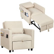 Fauteuil lit Velanot 3 en 1 tissu effet lin blanc crème