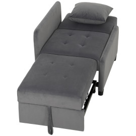 Fauteuil lit Heleier convertible inclinable velours gris foncé