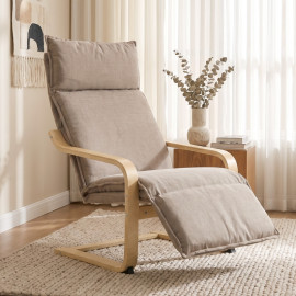 Fauteuil Torval bascule repose-pieds lin marron clair