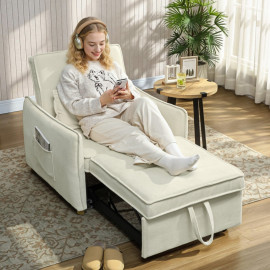 Fauteuil-lit Darier convertible 3 en 1 chenille crème