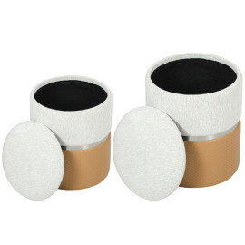 Calrieo Poufs de Rangement Chenille PU Marron Crème