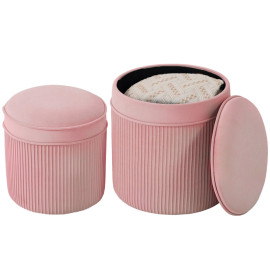 Set de 2 Poufs Coffres Galorier Ronds Empilables Velours Rose