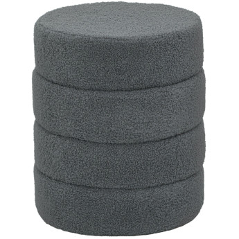 Tabouret Alenrio rond en peluche avec cadre métal gris foncé