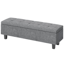 Belo Banc de rangement rembourré lin pieds bois Gris foncé