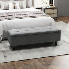 Belo Banc de rangement rembourré lin pieds bois Gris foncé