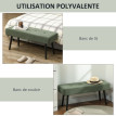 Banc banquette Camet velours côtelé capitonné acier vert