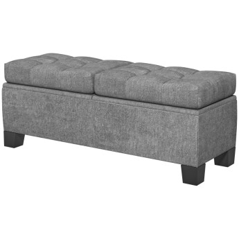 Estas Banc coffre de rangement capitonné tissu gris