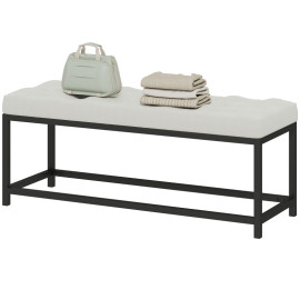 Banc de bout de lit Kalal velours capitonné métal crème