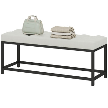Banc de bout de lit Kalal velours capitonné métal crème