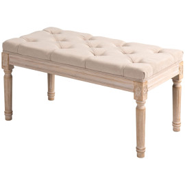 Banc Verinson vintage capitonné pieds tournés shabby chic beige