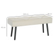 Tabouret de bout de lit Floria velours pieds acier blanc crème