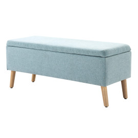 Banc Loruo coffre de rangement rembourré en lin vert clair