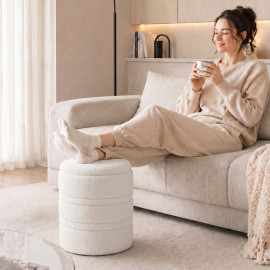Pouf de rangement Emvik sherpa réversible salon chambre blanc