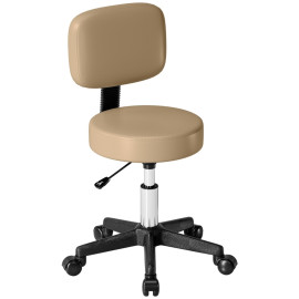 Tabouret roulant Torroson réglable pivotant avec dossier marron clair