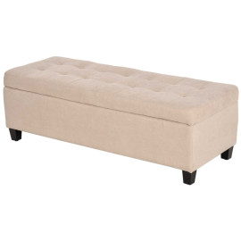 Banc coffre Isova rembourré boutonné rangement beige
