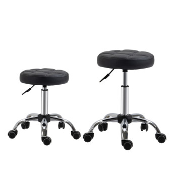 Helvier Tabourets roulants réglables pivotants simili cuir noir