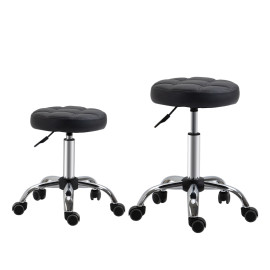 Helvier Tabourets roulants réglables pivotants simili cuir noir