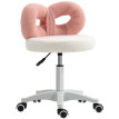 Darais tabouret à roulettes dossier réglable tissu peluche rose blanc