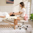 Darais tabouret à roulettes dossier réglable tissu peluche rose blanc