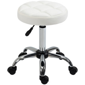 Tabouret de salon Verrio pivotant réglable en hauteur similicuir blanc argent